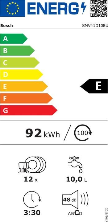 Label énergétique Bosch Hausgeräte SMV41D10EU