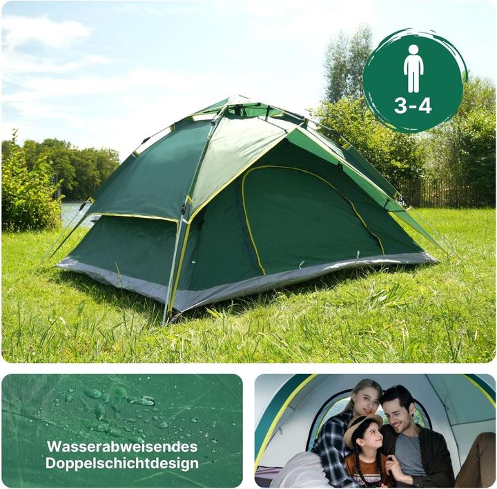 Image du produit Hermex Tente de camping pour 3-4 personnes Quick-Up Tente automatique Tente de festival (Tente gonflable, 3.40 kg, 4 personnes)