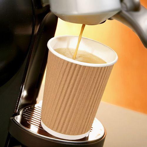 Actual product image Papstar Paper drinking cup "pure" Ripple Wall, 0.4 l, beige made of grooved cardboard with PLA coating (25 x)