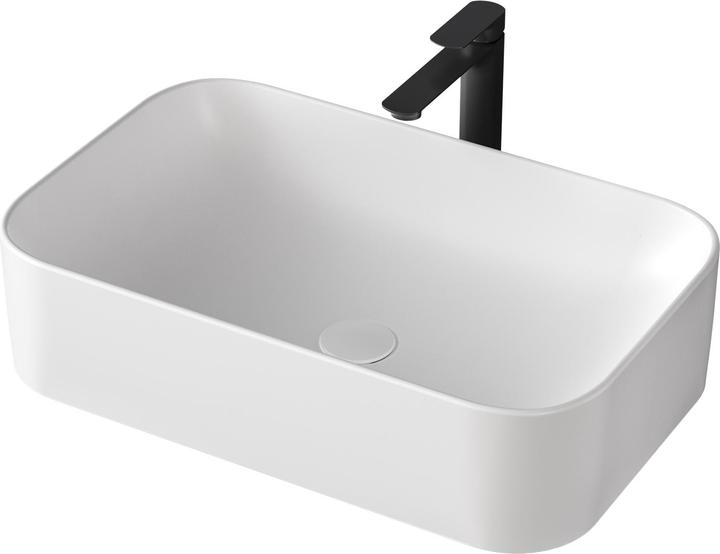 Produktbild Emke Design-Waschtisch Aufsatzwaschtisch Weiss Matt Hochwertiger Keramik-Waschtisch Bad Einfach zu (380 mm, 610 mm)