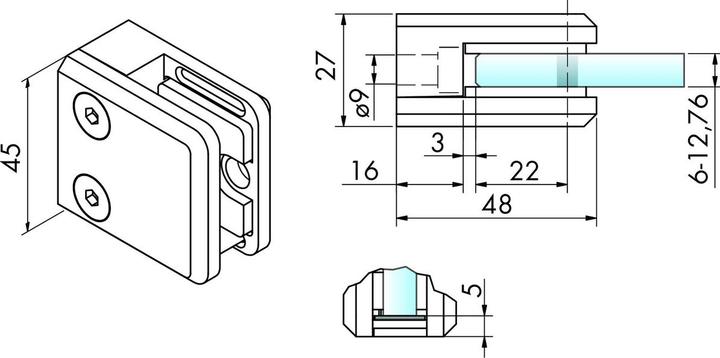 Actual product image Pauli+Sohn Glass clamps zinc 48/45 mm (4 pcs.)