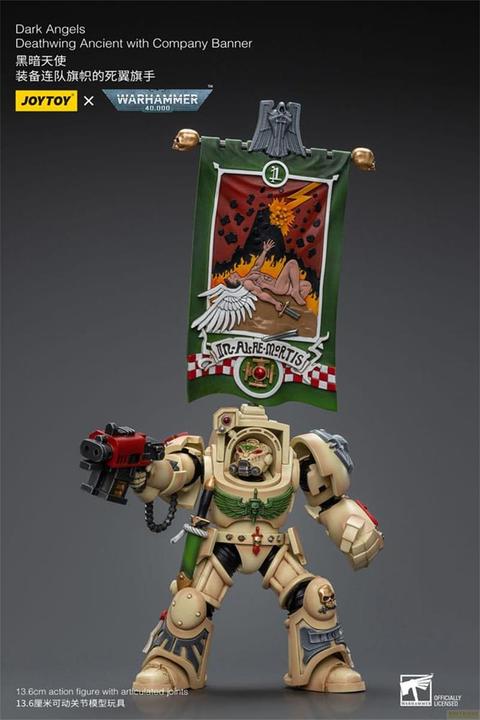 Actual product image Joy Toy Warhammer 40k Action Figure 1/18 Dark Angels Deathwing Ancient with Company Banner 12 cm