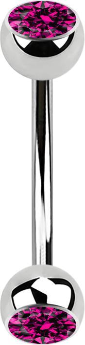 Star Piercing Micro Banane silber mit zwei Kugeln Kristall fuchsia (Chirurgenstahl 316L)