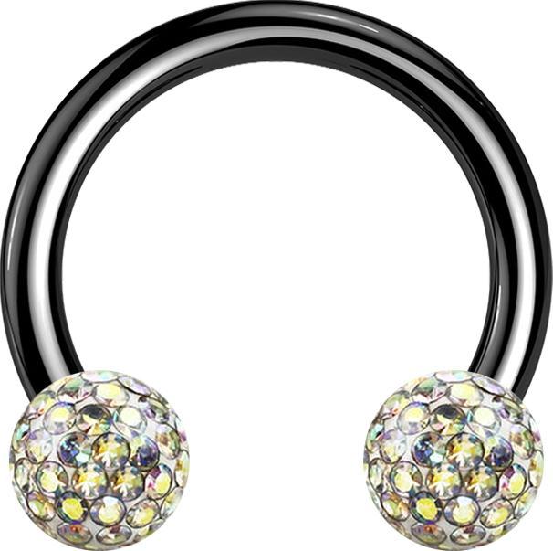 Image du produit Star Piercing Micro Circular Barbell noir avec deux boules de cristal multicolore couche de protection en époxy (sans laiton, Titane G23)
