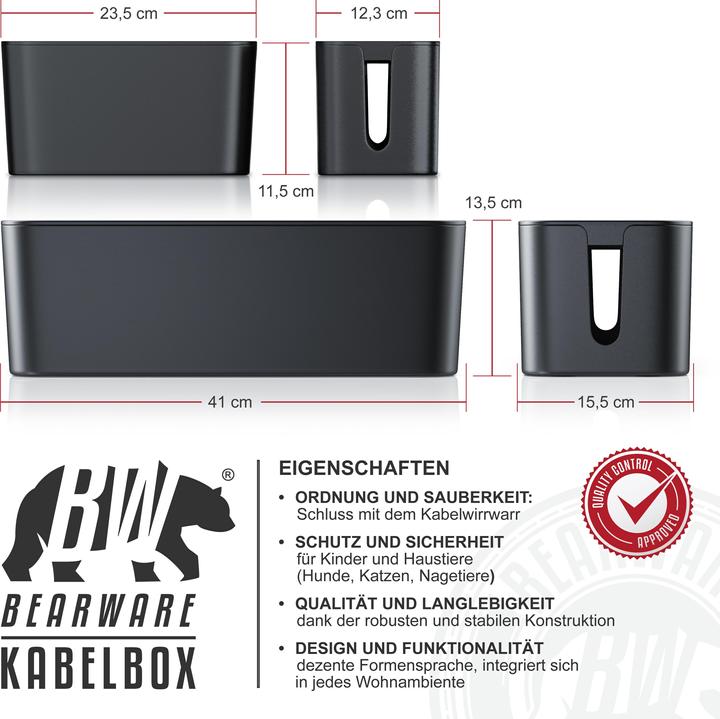 Actual product image Bearware 2x cable box, cable box with rubber feet, cable organiser, charging box, cable organiser, cable