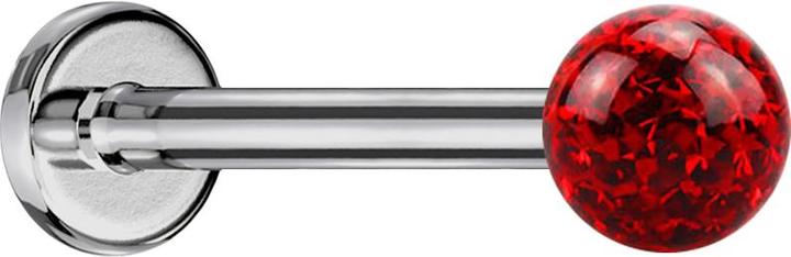 Produktbild Star Piercing Micro Labret silber mit Kristallkugel rot und Epoxy Schutzschicht (ohne Messing, Titan G23)