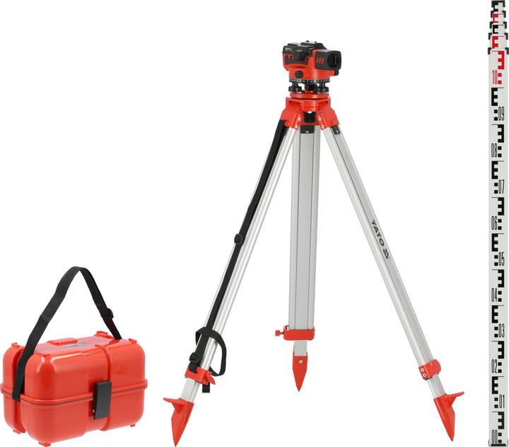 Produktbild Yato Optisches Nivelliergerät 32-Fach, Bereich 100m, IP54 inkl. Stativ + Messlatte