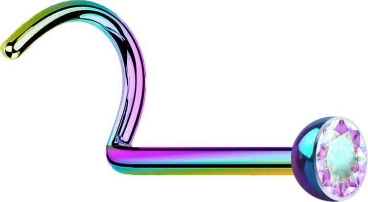 Star Piercing Nasenstecker gebogen farbig mit Kristall multicolor (Chirurgenstahl 316L, ohne Messing)