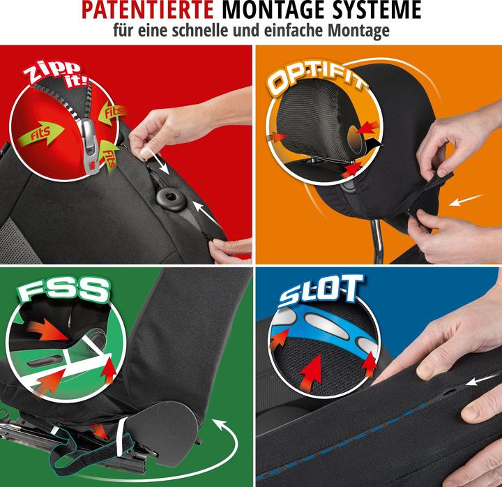Immagine prodotto Walser Coprisedile auto ZIPP-IT Speedway, set completo di coprisedile auto con sistema di cerniere nero