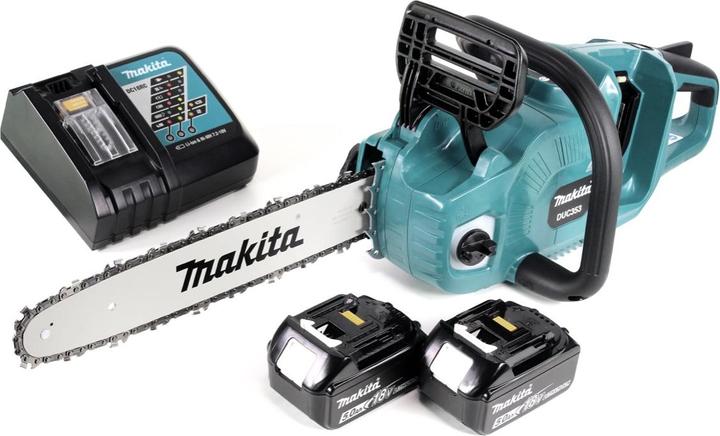 Actual product image Makita DUC 353 RT2 Akku Kettensäge 36V ( 2x18V ) Brushless 35 cm + 2x 5,0 Ah Akku + Ladegerät (Battery chain saw)