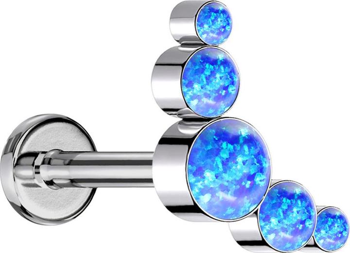 Star Piercing Micro Threadless Labret silber fünf Opale blau (Titan G23, ohne Messing)