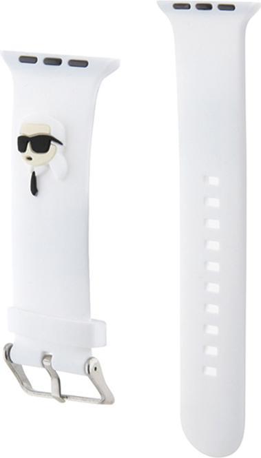 Image du produit Karl Lagerfeld Pasek KLAWLSLKNH Apple Watch 42/44/45mm biały/white strap 3D Rubber Karl Head (42 mm, 44 mm, 45 mm, Acier inoxydable, Silicone)