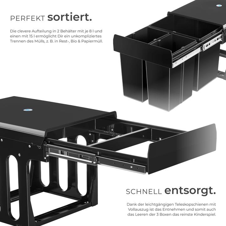 Actual product image tectake Abfallsammler Ashlyn, 3-fach Trennung, 31L, Teleskopschienen (31 l)