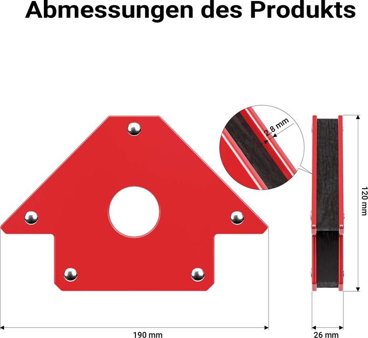 Image du produit Wiltec Aimant de soudage 11kg Cornière de soudage 120x80x15mm Cornière magnétique Accessoires de soudage