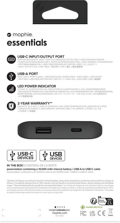 Actual product image mophie Essentials Powerstation 10K (10000 mAh, 20 W, 20 Wh)