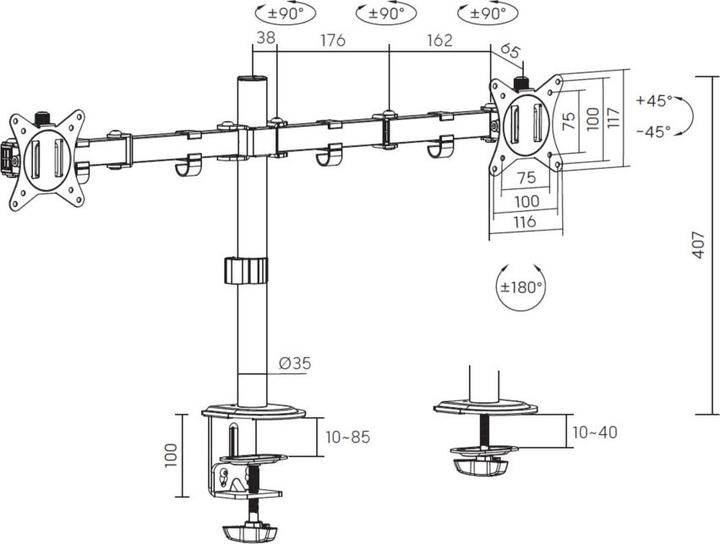 Actual product image equip Table mount 17"-32"/ 2TFT each 9kg 360° gas spring ws (Table, 32.01")