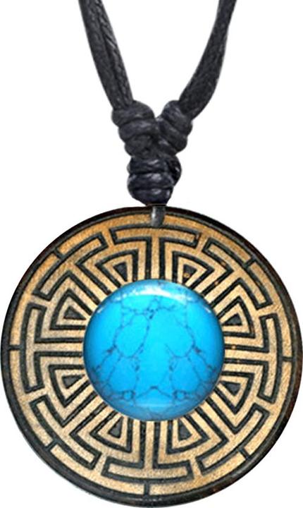 Immagine prodotto Star Piercing Collana nera con ciondolo a forma di labirinto rotondo con pietra turchese in legno di Narra (Organico, senza ottone, Mnerale)