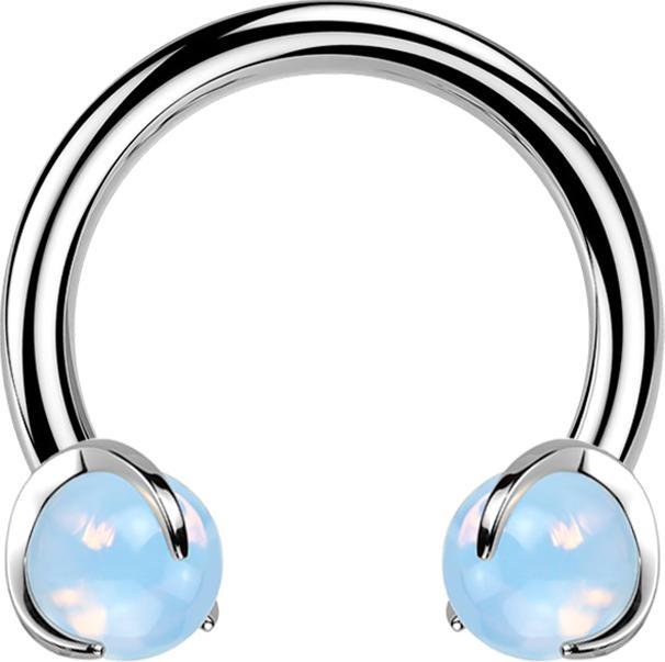 Star Piercing Micro Circular Barbell Innengewinde silber mit zwei Kugeln Opalite Stein gefasst (Titan G23, ohne Messing, Mineralisch)