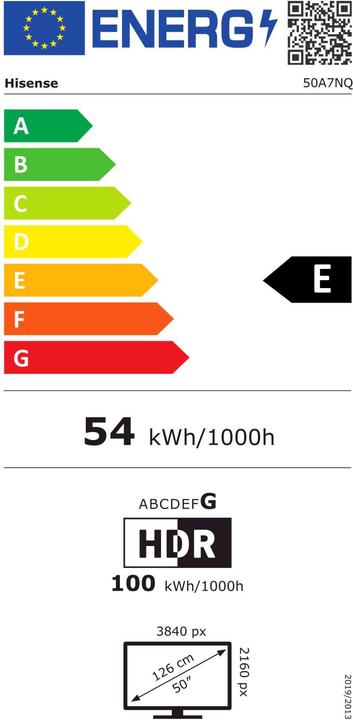 Energie-Label Hisense TV TV 50A7NQ 50" 4K, QLED, 60Hz (50", QLED, 4K, 2024)