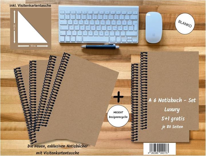 Produktbild A 6 Notizbuch - Set, 4+2 gratis, Luxury 80 Seiten MUSKAT Designerecycling, blanko (A6)