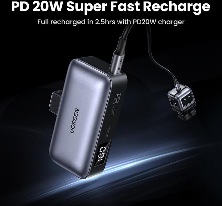 Produktbild Ugreen 5000mAh Power Bank with Built-in USB-C Connector (5000 mAh, 22.50 W, 18 Wh)