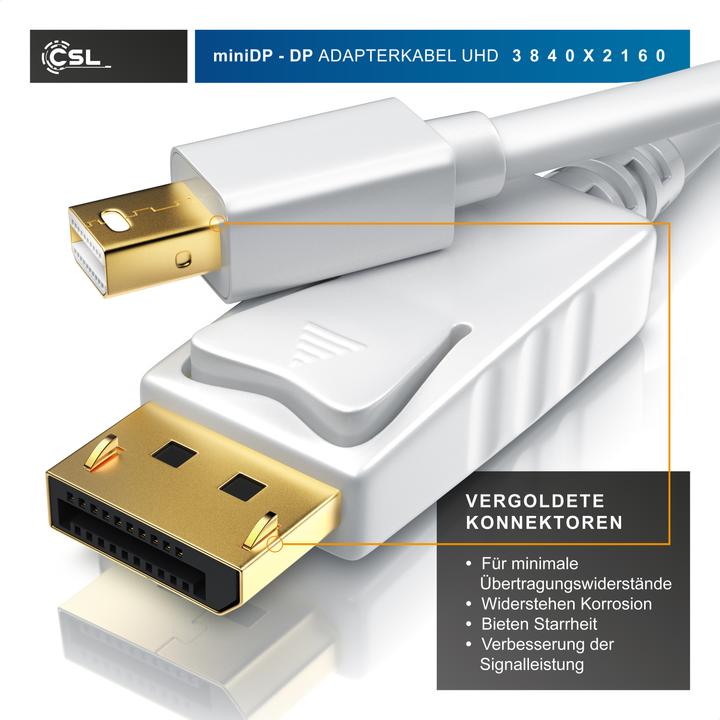 Image du produit CSL Câble Mini DisplayPort vers DisplayPort - Câble audio vidéo - FullHD - compatible Apple Lenovo (5 m, DisplayPort)