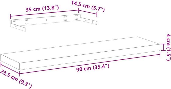 Produktbild VidaXL Schweberegale 2 Stk. (90 x 23.5 x 4 cm)