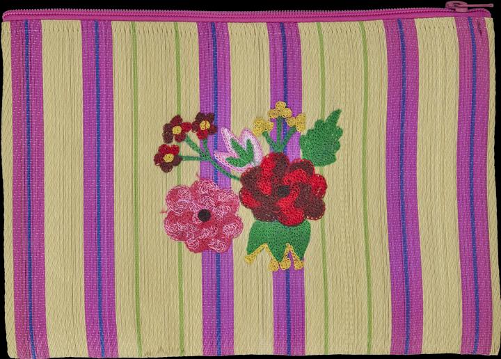 Rice Recycled Plastic Pouch Bag Sand Stripes and Flower Print
