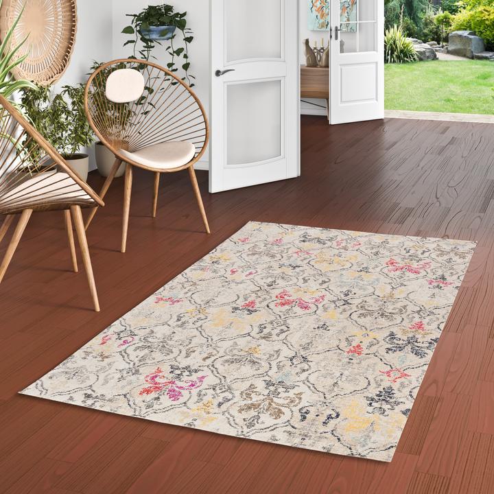 Produktbild Pergamon Kurzflor Designer Teppich Modern Vintage Orient Muster (140 x 200 cm)