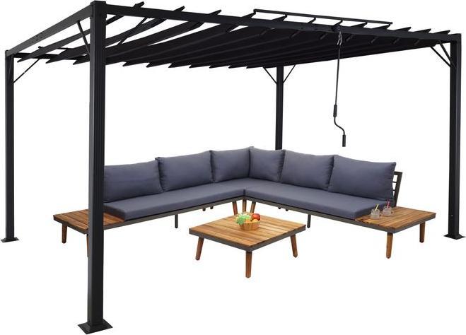 Actual product image Mendler Pergola HWC-L40, slatted pavilion, 8cm aluminium frame fabric/textile, 3x4m anthracite (388 cm, 295 cm)