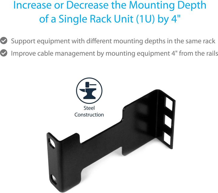 Actual product image StarTech 4in Rack Depth Adapter - 1u