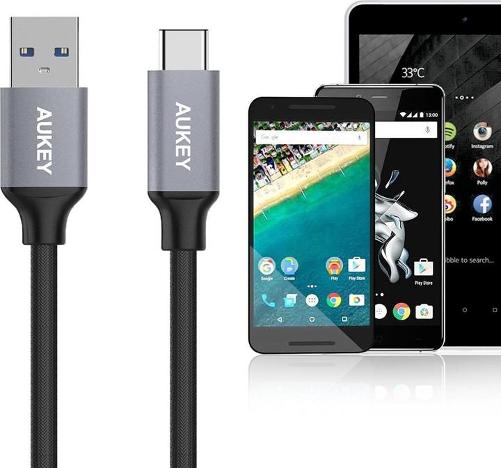 Produktbild Aukey USB A - USB Type-C Nylon (1 m, USB 3.0)