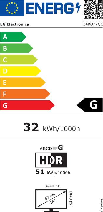 Label énergétique LG UltraWide 34BQ77QC-B (3440 x 1440 pixels, 34")