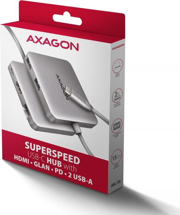 Image du produit Axagon HMC-5HL 2xUSB-A 4K HDMI GLAN PD100W USB-C (USB-C, 4 Ports)