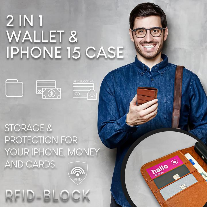 Produktbild Nalia Echt Leder Flip Case Hülle mit Magnetverschluss (Apple iPhone 15 Pro)