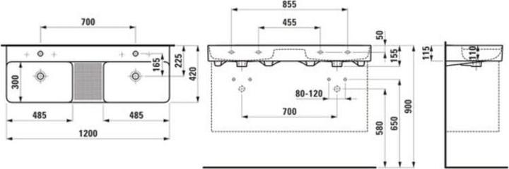 Image du produit Laufen VAL lavabo double, sans trou pour robinetterie, avec trop-plein, 1200x420mm, zone semi-sèche (1200 mm, 420 mm)