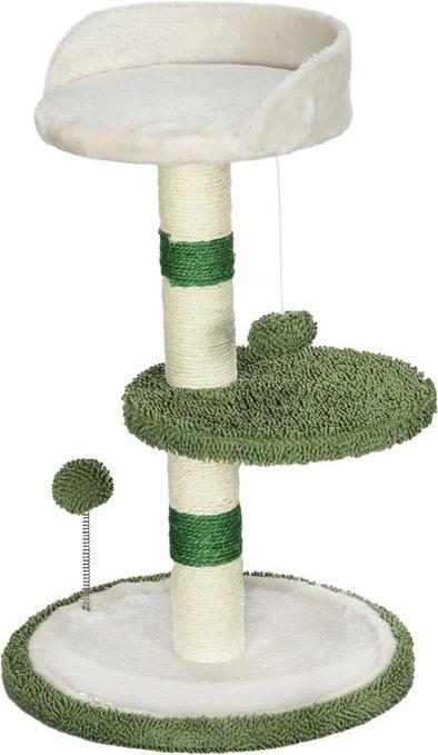 Produktbild Swisshandel24 Kratzbaum Klein 64 cm rund mit Liegefläche, Spielball, Sisal, bis 4 kg (64 cm, Weiss+Grün+Beige)