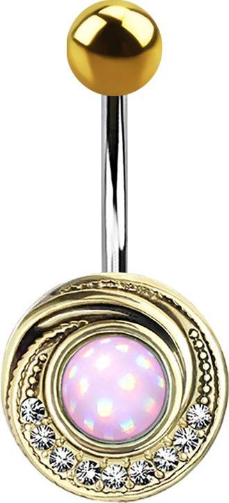Produktbild Star Piercing Banane vergoldet Wirbel mit Kristall und Epoxidstein pink (Messing, Chirurgenstahl 316L)