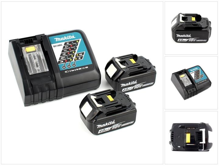 2x batterie Makita BL1840B 4,0 Ah, 1x chargeur Makita DC18RC