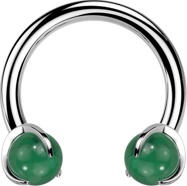 Produktbild Star Piercing Micro Circular Barbell Innengewinde silber mit zwei Kugeln Jade Stein gefasst (Mineralisch, ohne Messing, Titan G23)