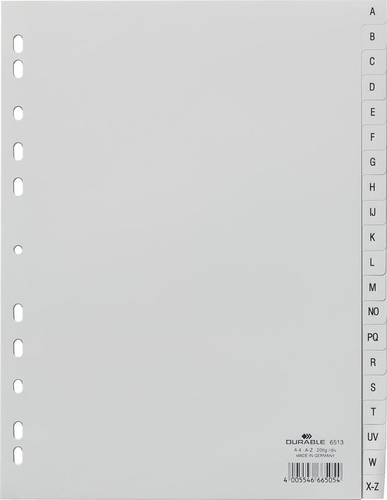 Durable Intercalaire en plastique, A-Z, A4, 20 pièces, gris