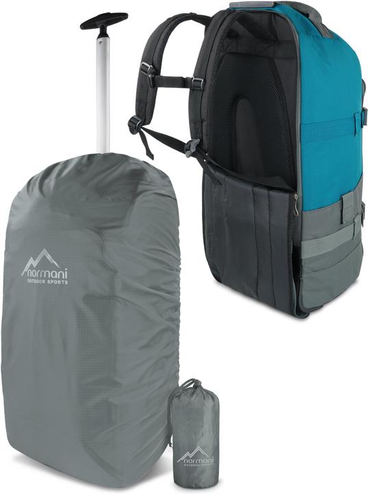 Normani Reisetasche mit Rucksackfunktion 90L mit Regenüberzug Grau/Petrol (90 l, L (90 - 115l))