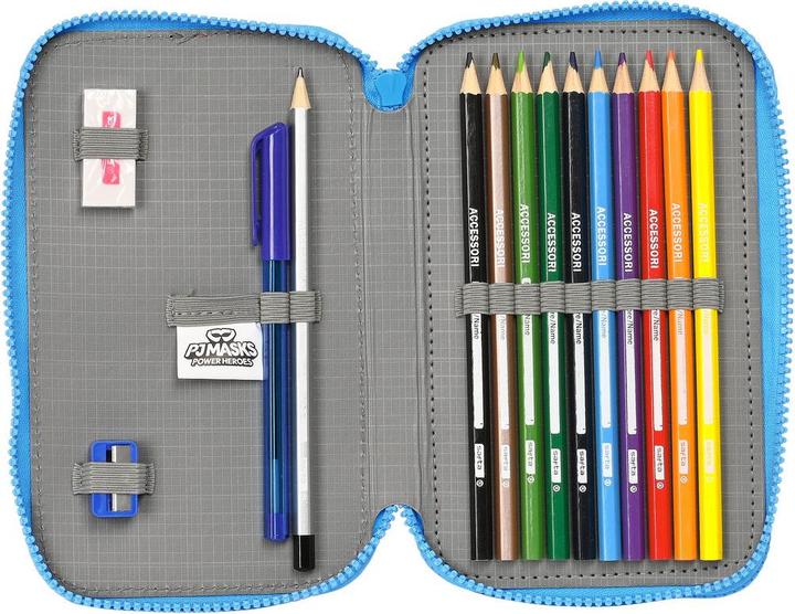 Actual product image PJ Masks Double pencil case Blue 12.5 x 19.5 x 4 cm (28 pieces)
