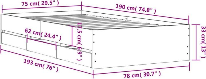 Actual product image VidaXL Bed frame with drawers (75 x 190 cm)