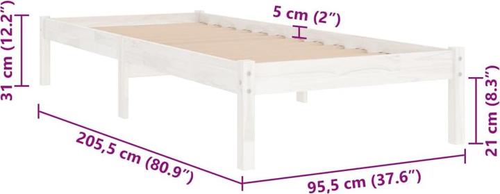 Immagine prodotto VidaXL Bett Extra Lang ohne Matratze 90x210 (90 x 210 cm)