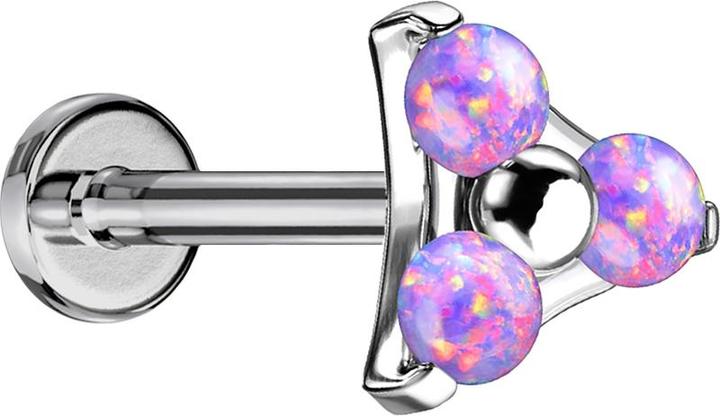 Produktbild Star Piercing Micro Labret Innengewinde silber Dreieck drei Opale violett (ohne Messing, Titan G23)