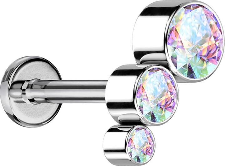 Produktbild Star Piercing Micro Labret Innengewinde silber absteigend drei Kristalle multicolor (Titan G23, ohne Messing)