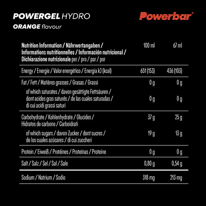 Valori nutrizionali e ingredienti Powerbar PowerGel Hydro (Arancia, 24 pz., 1850 g)