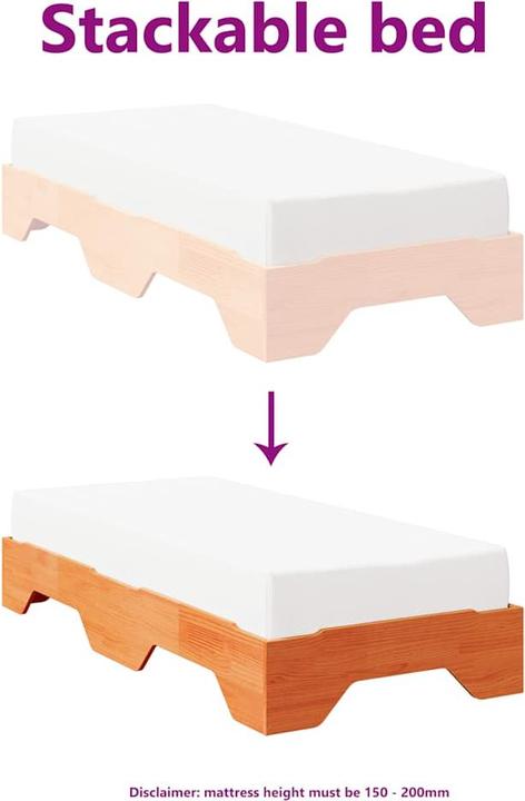 Immagine prodotto VidaXL Letto in legno massiccio senza materasso Struttura letto impilabile marrone cera 80x200 cm (80 x 200 cm)