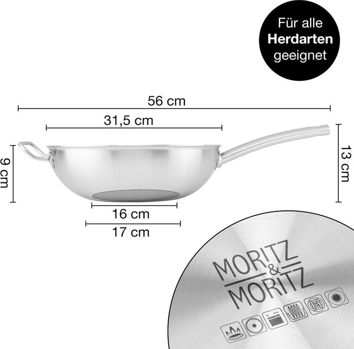 Produktbild Moritz & Moritz Edelstahl Wokpfanne 30cm mit Keramikbeschichtung der neuesten Generation (Wok Pfanne, Edelstahl)